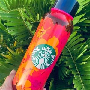 🌸 NEW STARBUCKS FLORAL PINK GLASS BOTTLE CUP 20 OZ FLOWERS NWT